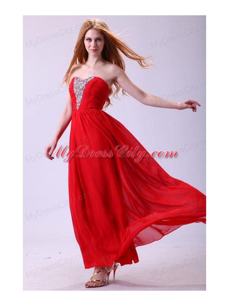 Red Empire Sweetheart Beading Floor-length Chiffon 2014 Prom Dress