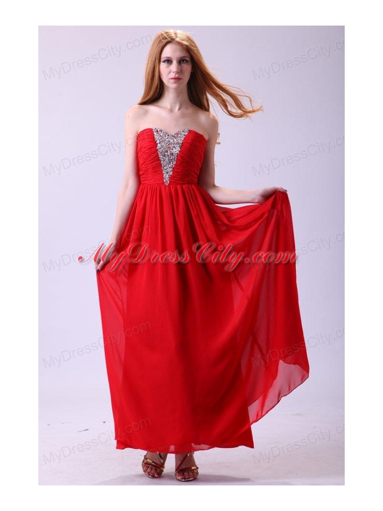 Red Empire Sweetheart Beading Floor-length Chiffon 2014 Prom Dress