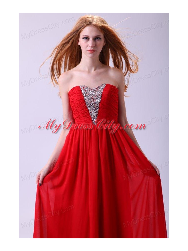 Red Empire Sweetheart Beading Floor-length Chiffon 2014 Prom Dress