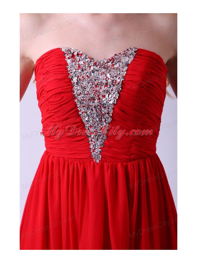 Red Empire Sweetheart Beading Floor-length Chiffon 2014 Prom Dress