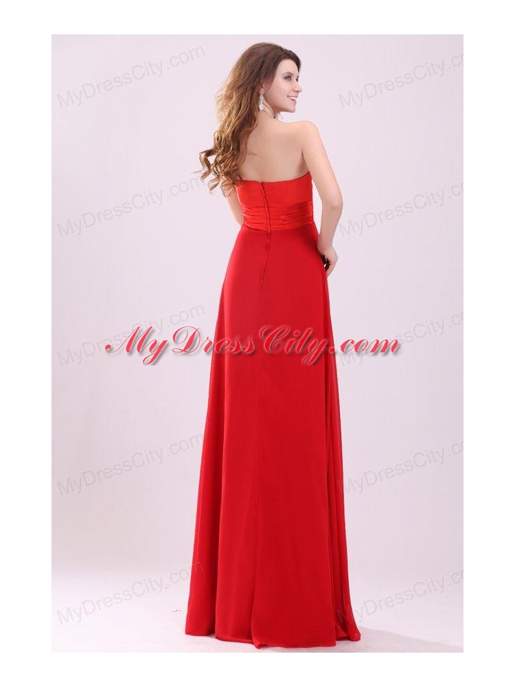 Red Empire Sweetheart Beading Floor length Chiffon Prom Dress