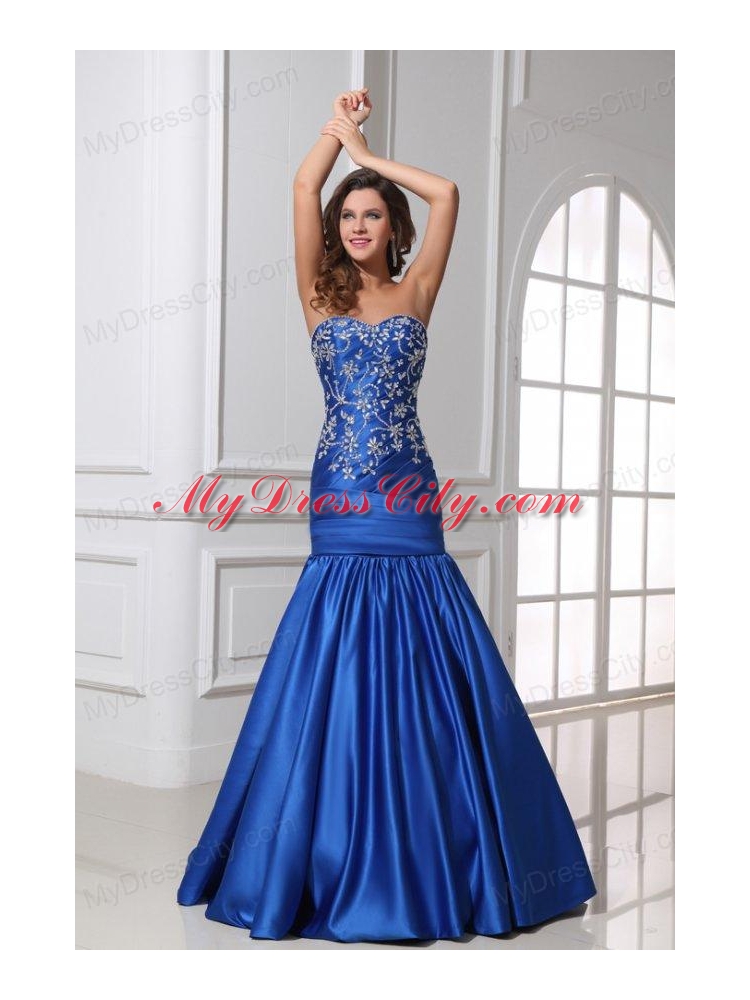 Sexy Mermaid Sweetheart Floor-length Blue Taffeta Prom Dress with Beading