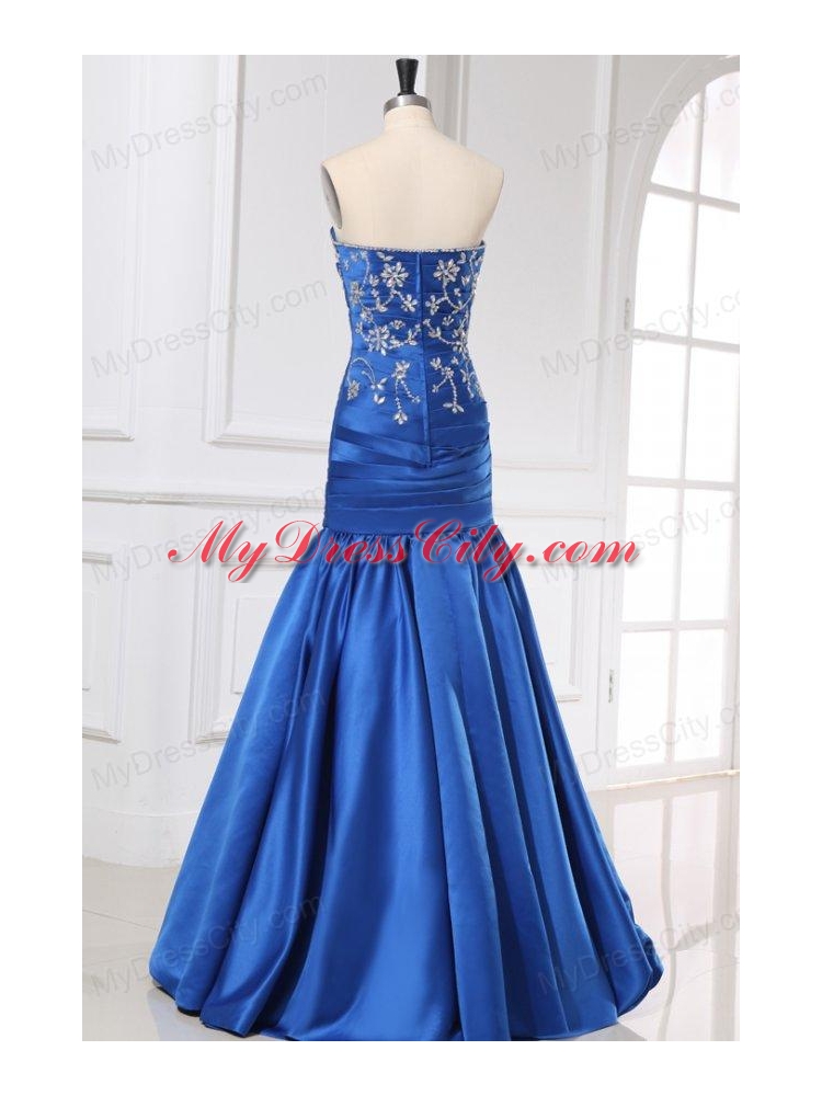 Sexy Mermaid Sweetheart Floor-length Blue Taffeta Prom Dress with Beading