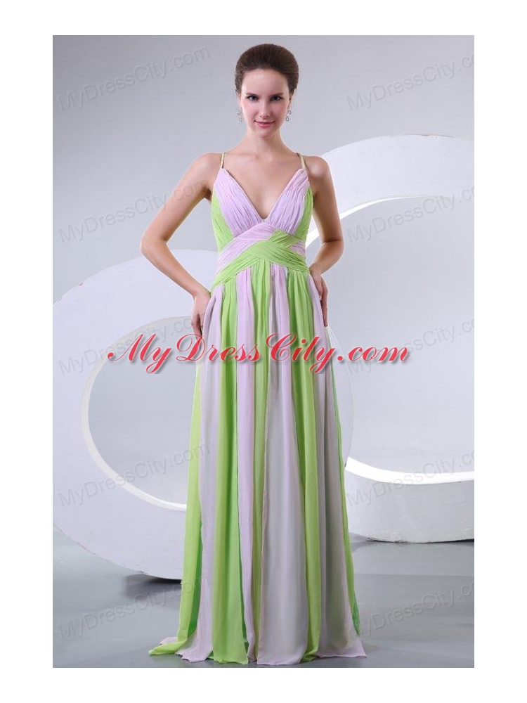 Spaghetti Straps Empire Multi-color Chiffon Prom Dress with Ruche