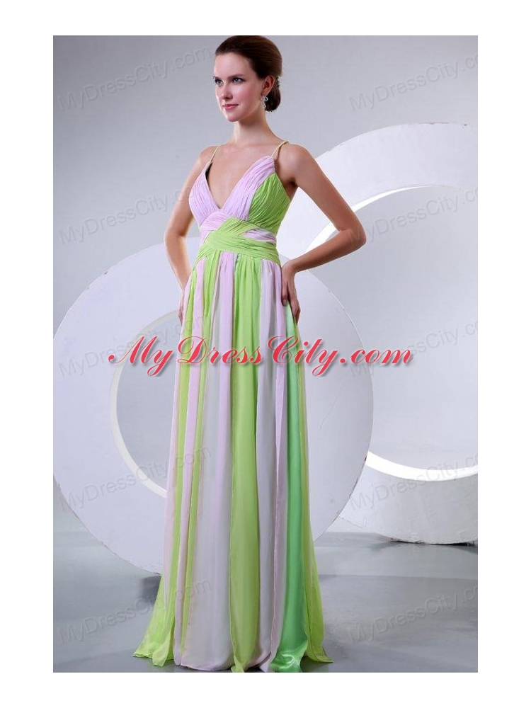 Spaghetti Straps Empire Multi-color Chiffon Prom Dress with Ruche