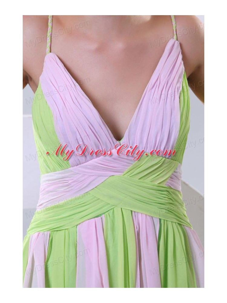 Spaghetti Straps Empire Multi-color Chiffon Prom Dress with Ruche