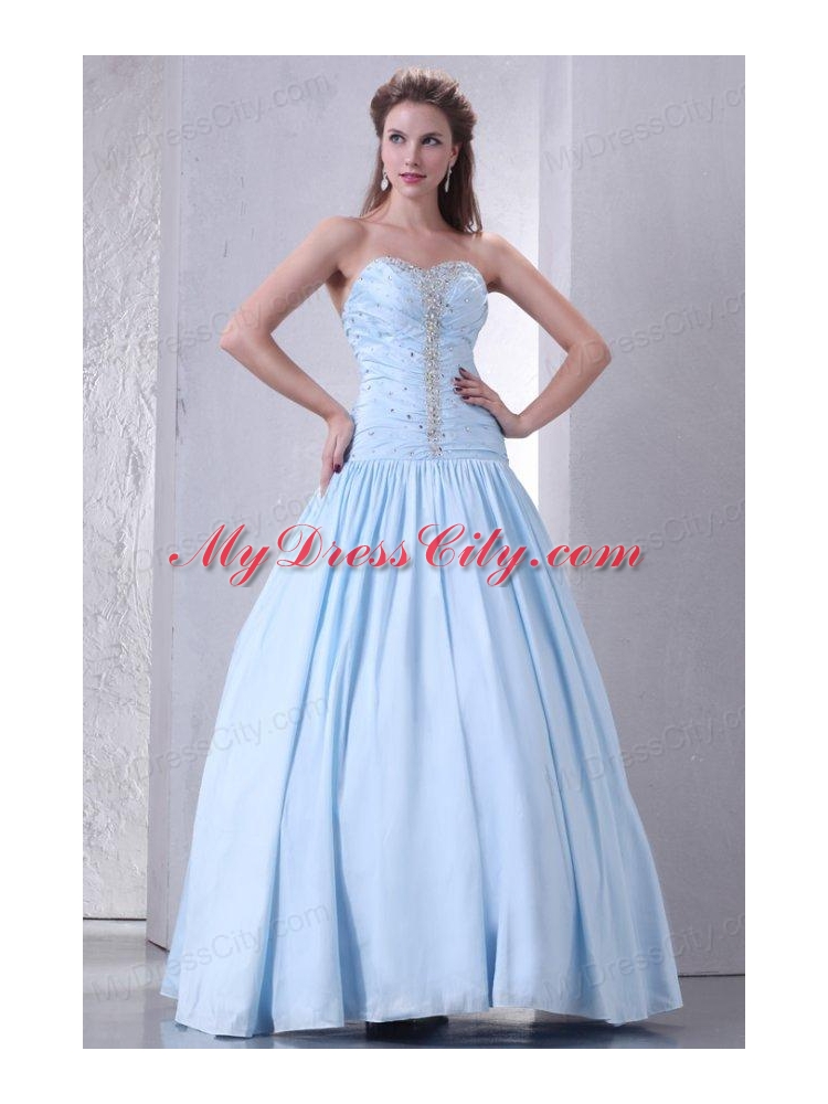 Sweetheart A-line Taffeta Beaded Decorate Prom Dress for 2014 Spring