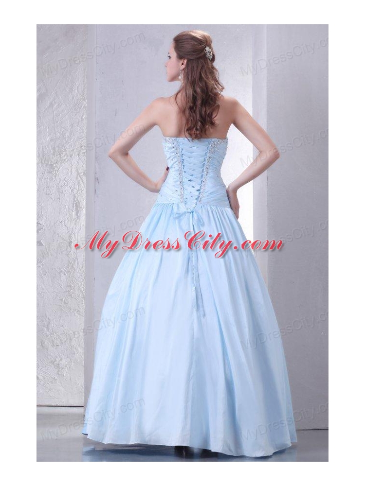 Sweetheart A-line Taffeta Beaded Decorate Prom Dress for 2014 Spring