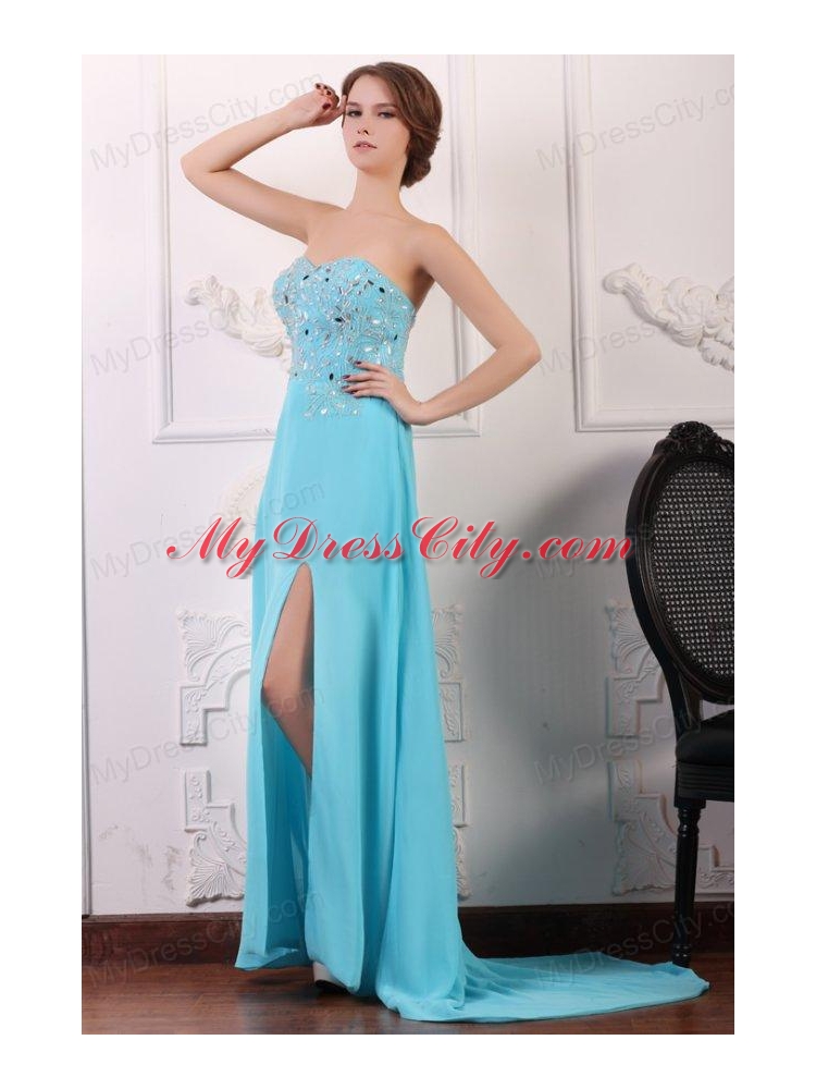 Sweetheart Beading and High Silt Chiffon Aqua Blue Prom Dress