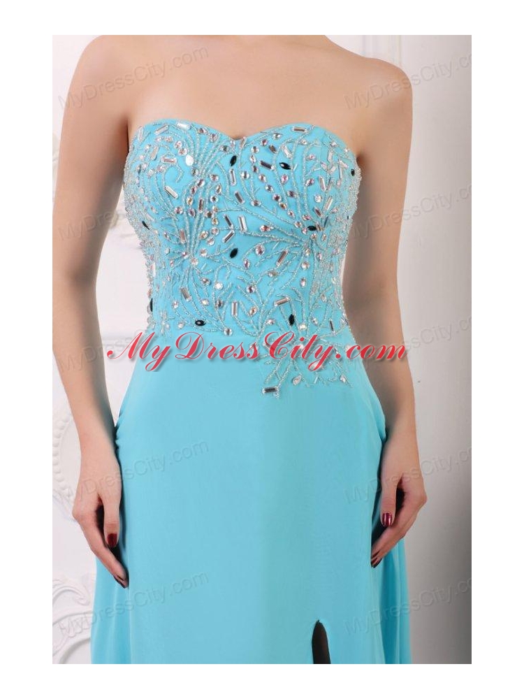 Sweetheart Beading and High Silt Chiffon Aqua Blue Prom Dress