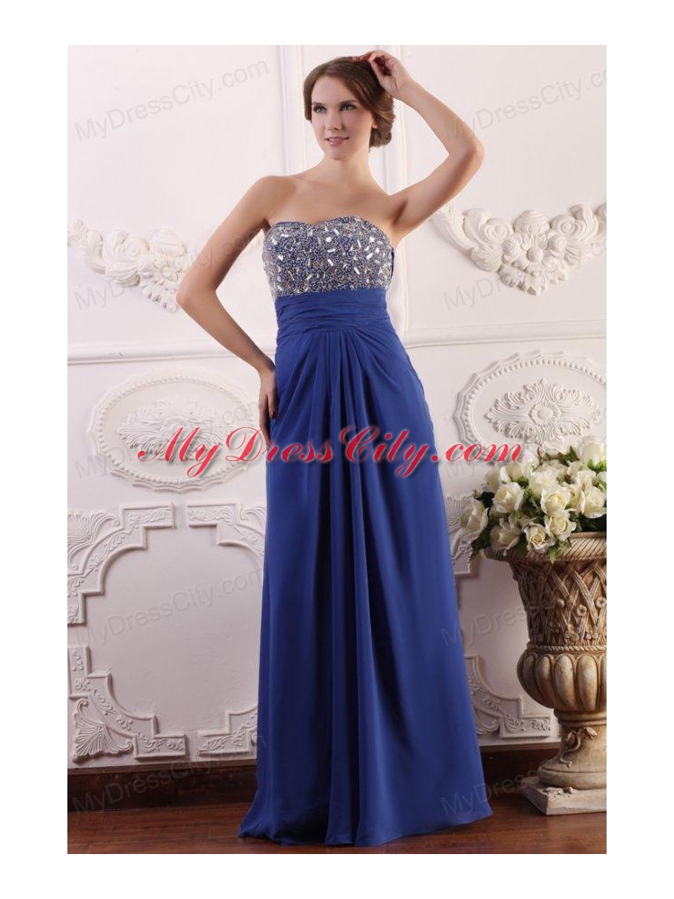 Sweetheart Chiffon Beading and Rhinestone Empire Prom Dress in Blue