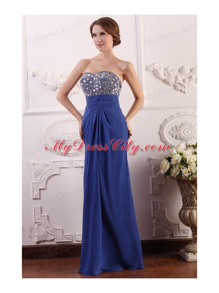 Sweetheart Chiffon Beading and Rhinestone Empire Prom Dress in Blue