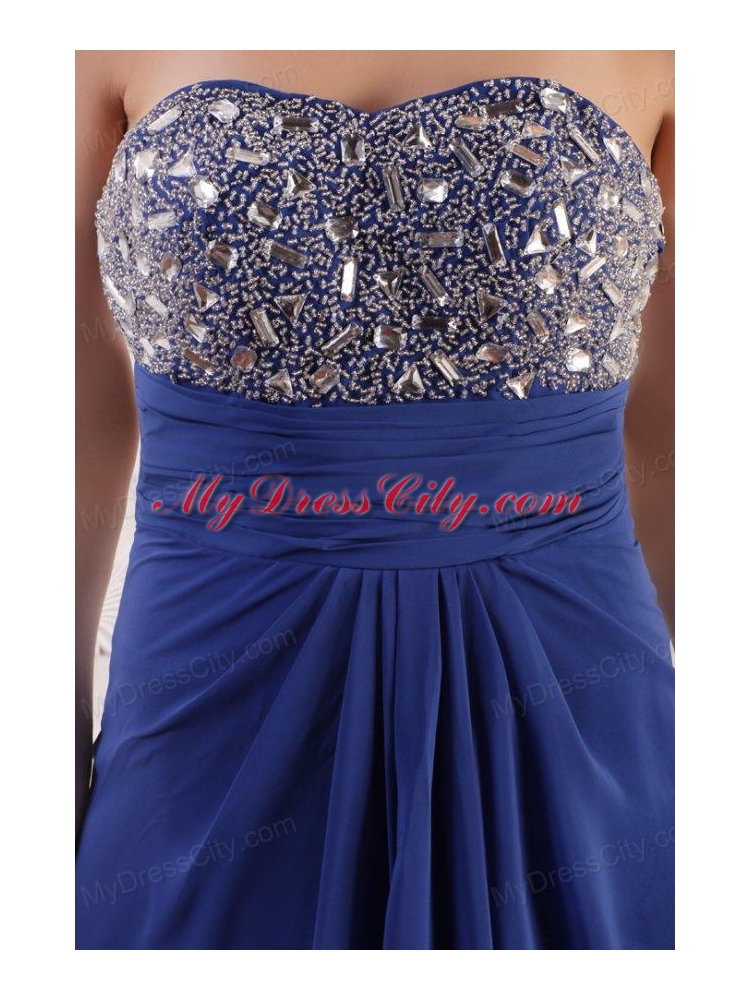 Sweetheart Chiffon Beading and Rhinestone Empire Prom Dress in Blue