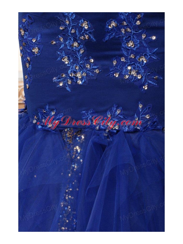 Sweetheart Mermaid Appliques and Ruffles Layered Prom Dress in Blue