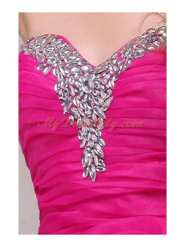 A-line Hot Pink Sweetheart Knee-length Hand Made Flowers Prom Dress