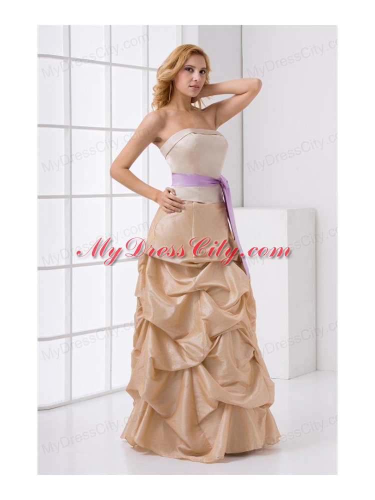 A-line Strapless Taffeta Champagne Prom Dress with Sashes