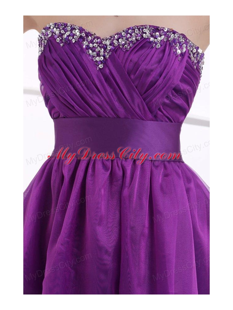 A-line Sweetheart Eggplant Purple Ruching Beading Chiffon Prom Dress