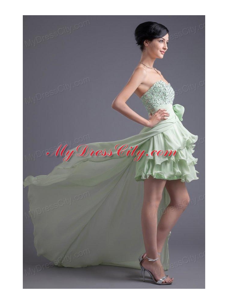 A-line Sweetheart High-low Green Beading Chiffon Prom Dress