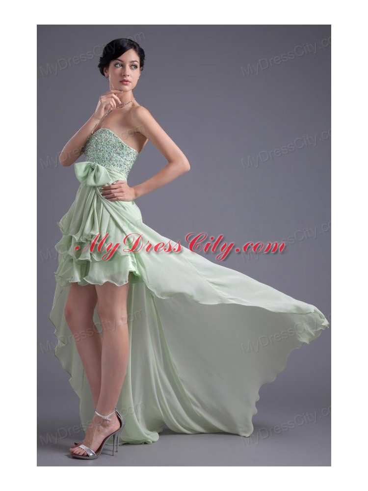 A-line Sweetheart High-low Green Beading Chiffon Prom Dress