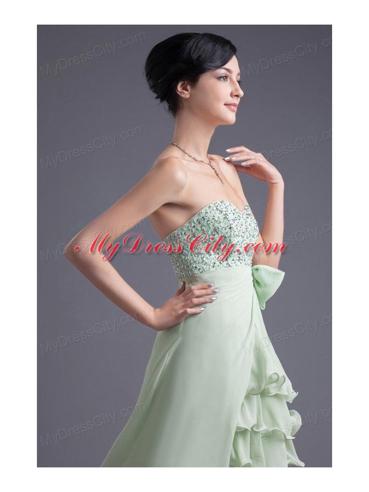 A-line Sweetheart High-low Green Beading Chiffon Prom Dress