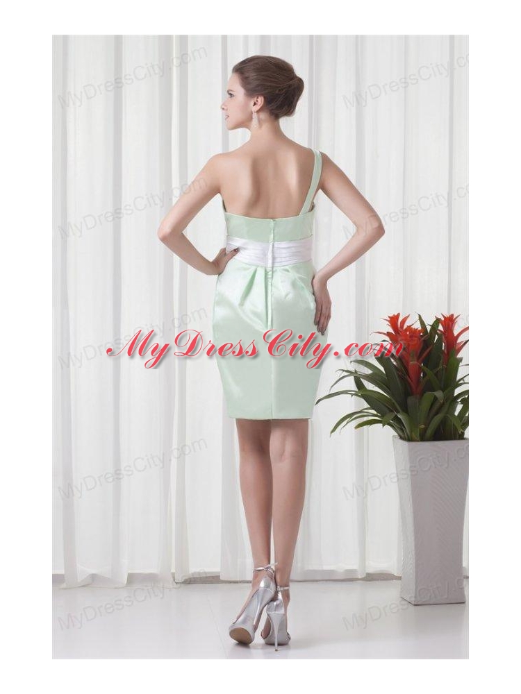 Apple Green Column One Shoulder Taffeta Mini-length Ruching Prom Dress