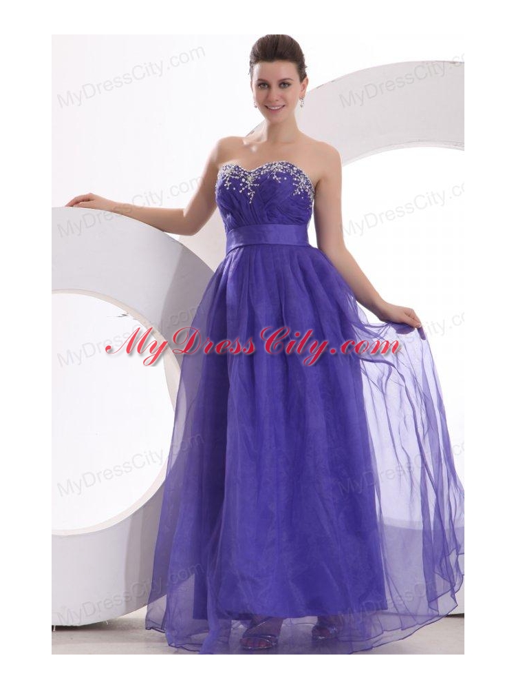 Beautiful Purple Empire Sweetheart Floor-length Tulle Prom Dress with Beading