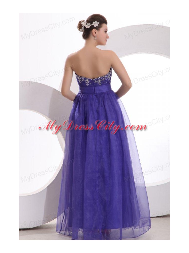 Beautiful Purple Empire Sweetheart Floor-length Tulle Prom Dress with Beading