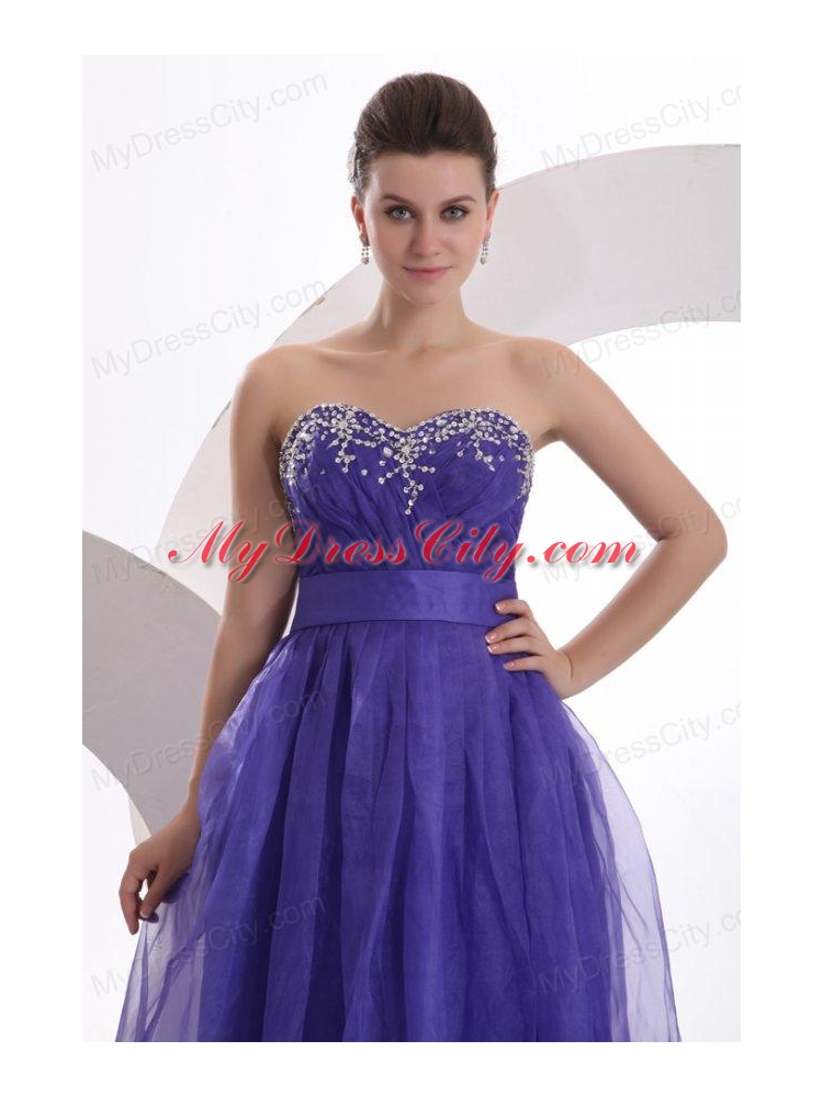 Beautiful Purple Empire Sweetheart Floor-length Tulle Prom Dress with Beading