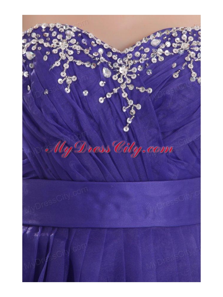 Beautiful Purple Empire Sweetheart Floor-length Tulle Prom Dress with Beading