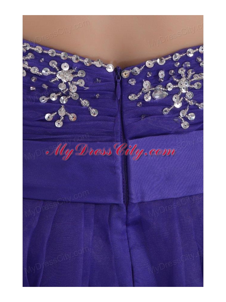 Beautiful Purple Empire Sweetheart Floor-length Tulle Prom Dress with Beading