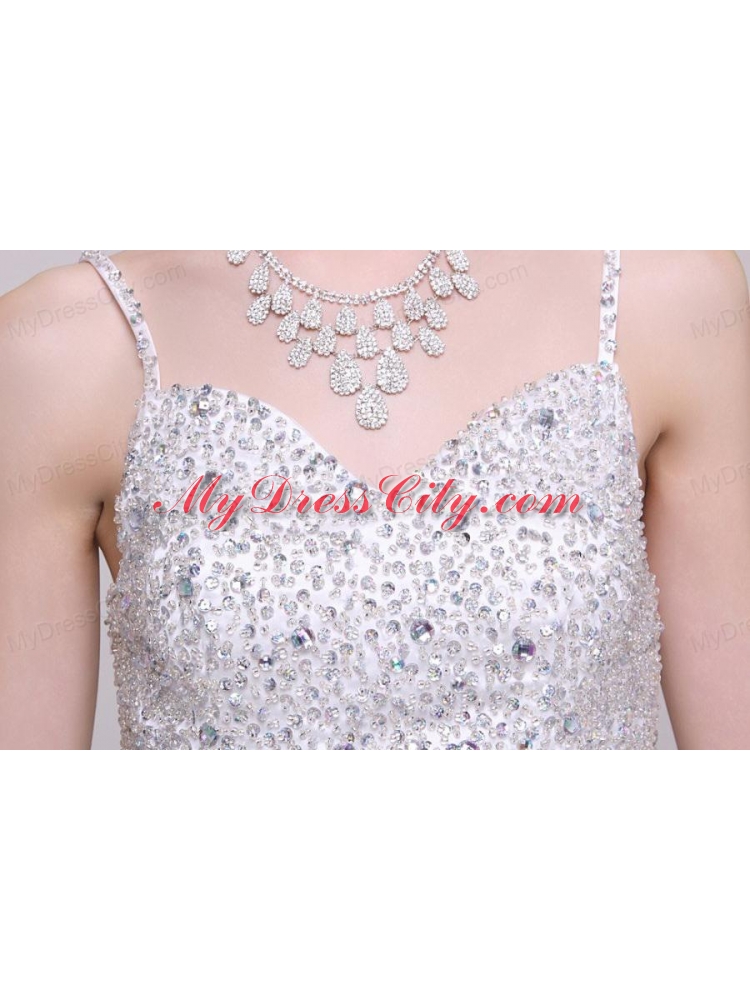 Champagne Spaghetti Straps Empire Chiffon Beaded Decorate Prom Dress