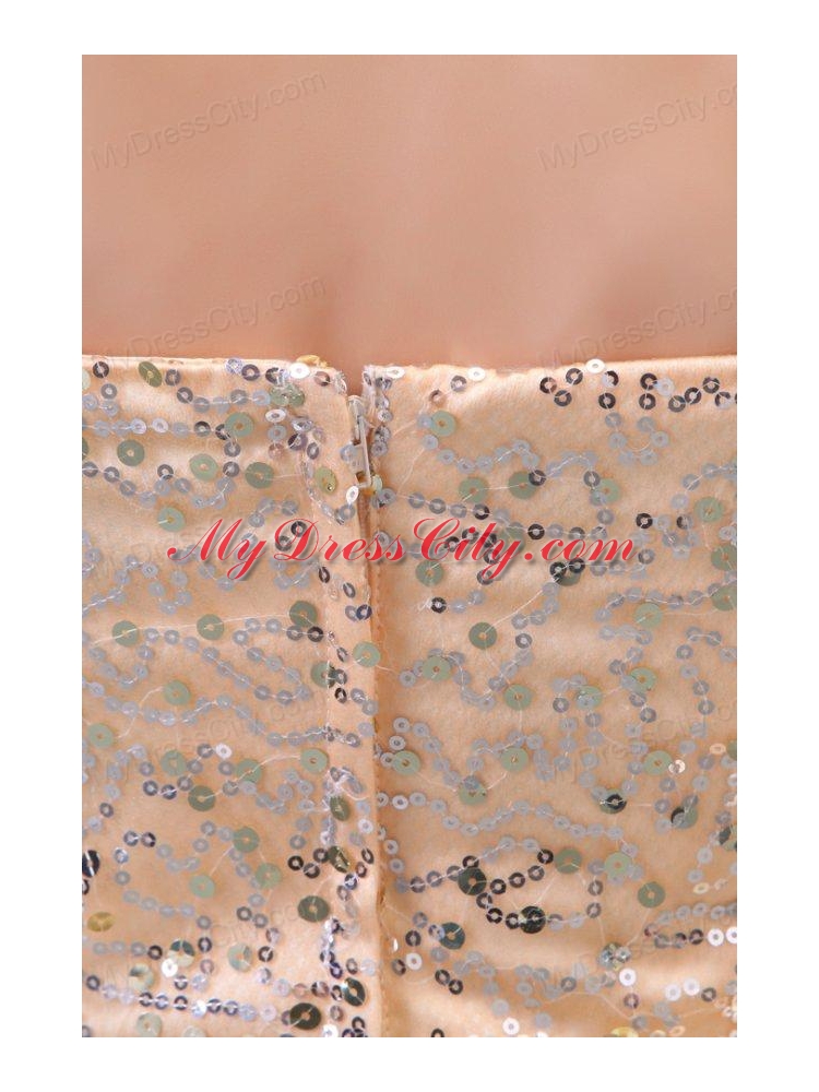 Champagne Sweetheart Rhinestone and Sequins A-line Prom Dress for Spring