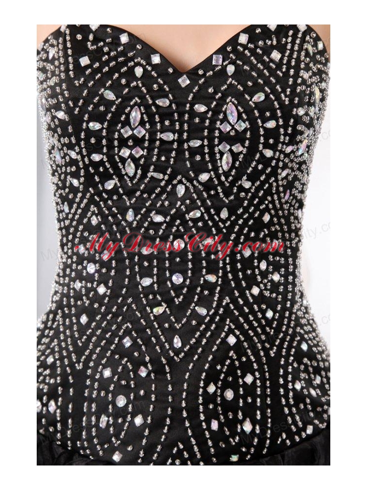 Column Sweetheart Black Beading and Ruffles Prom Dress for Party