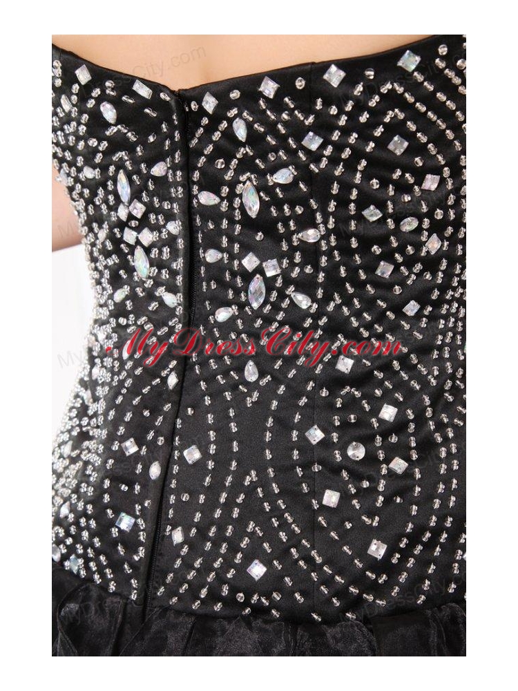 Column Sweetheart Black Beading and Ruffles Prom Dress for Party