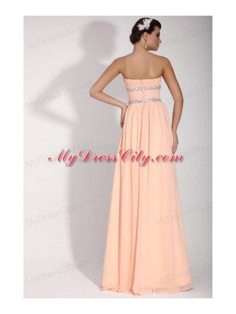 Elegant Empire Strapless Champagne Chiffon Floor-length Prom Dress with Beading