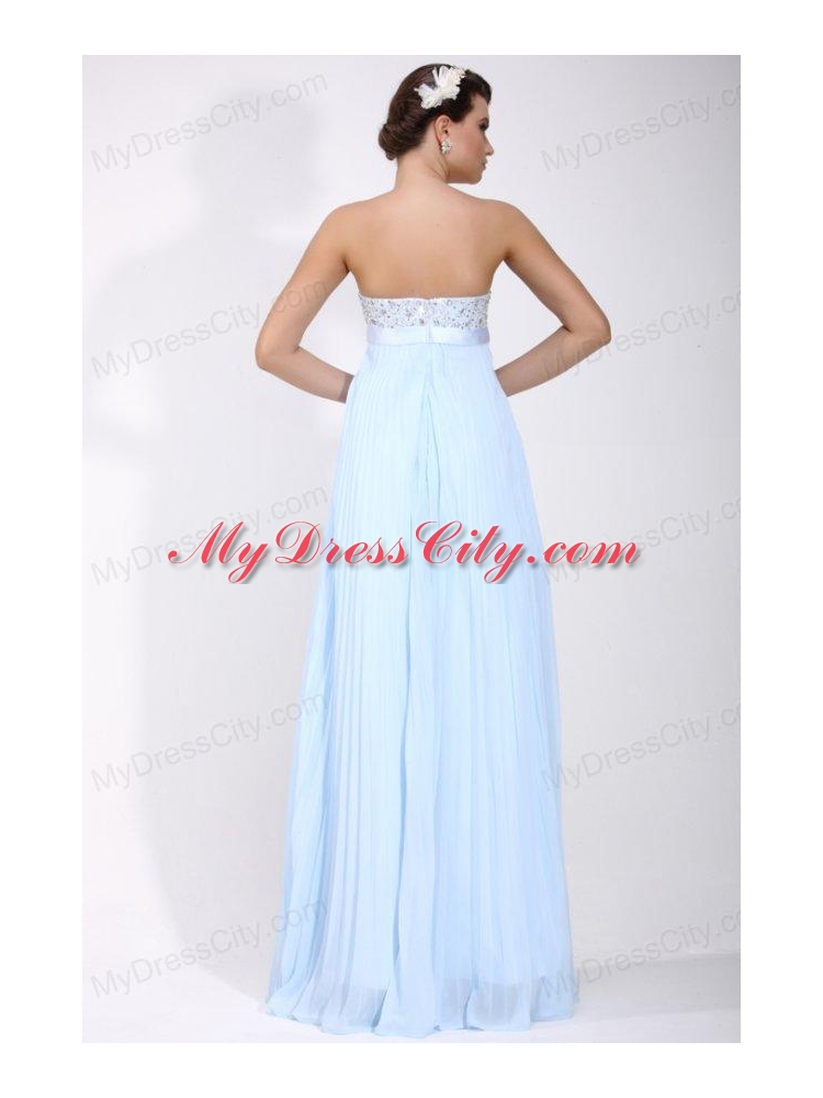 Elegant Empire Strapless Chiffon 2014 Spring Blue Prom Dress with Beading