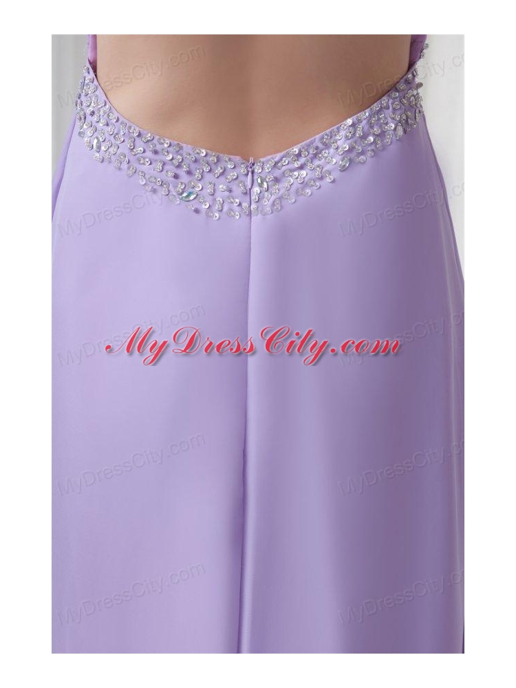 Elegant Empire Strapless Court Train Beading Lavender Prom Dress with Backless