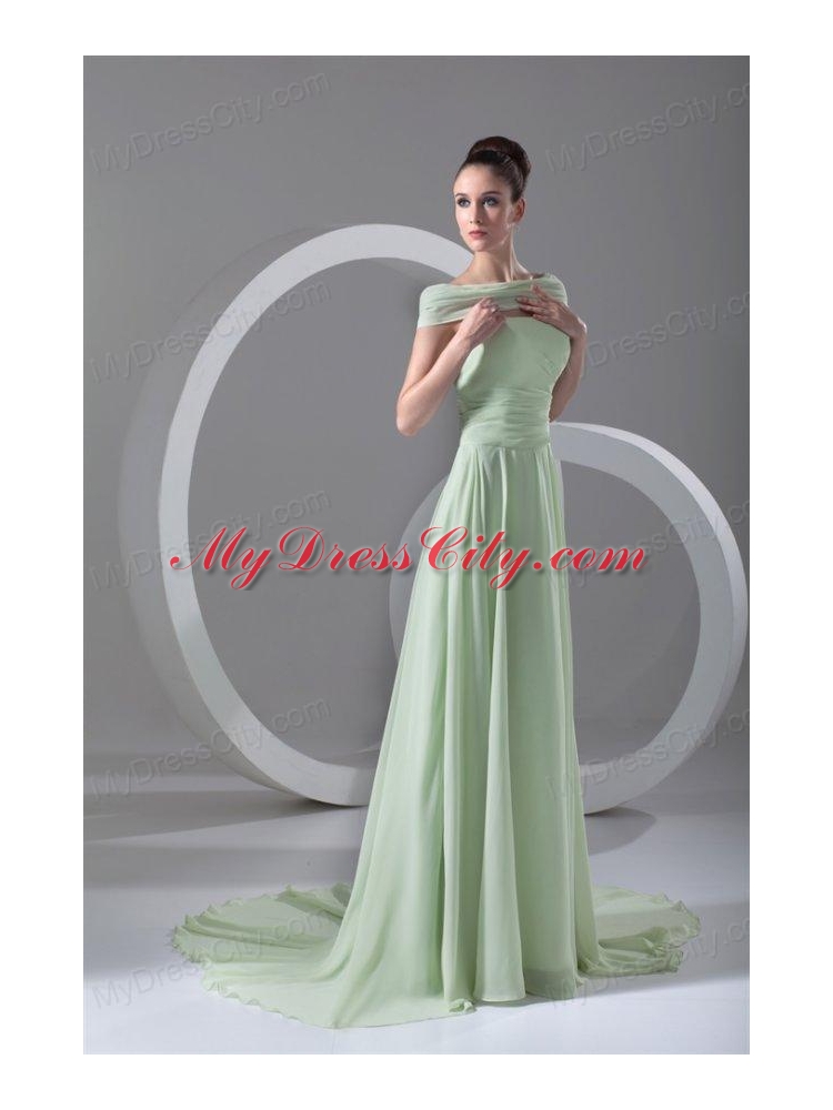 Elegant Empire Strapless Green Court Train Ruching Prom Dress