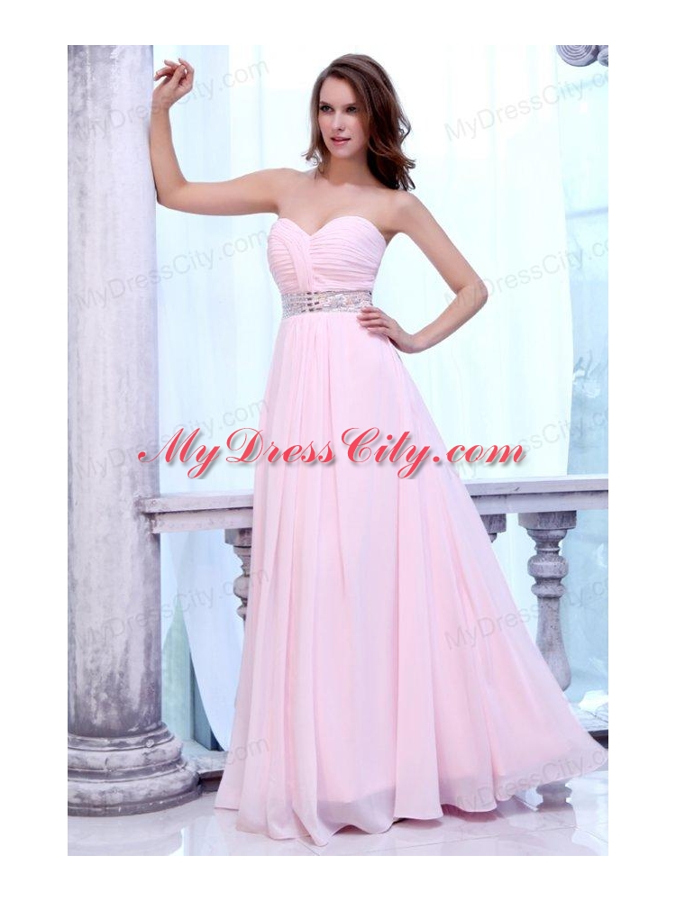 Empire Baby Pink Sweetheart Ruching Beading Chiffon Prom Dress