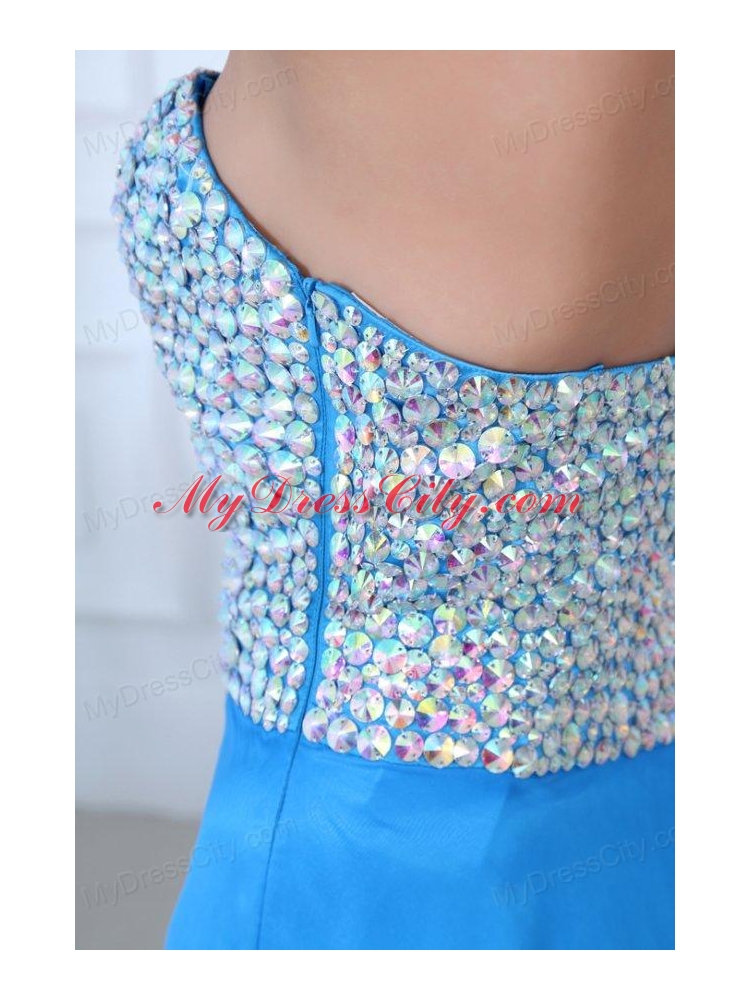 Empire Blue Sweetheart Beading High Slit Chiffon Prom Dress