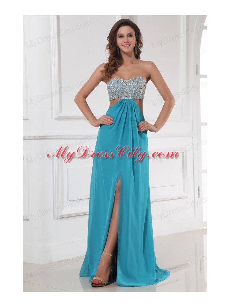 Empire Chiffon Sweetheart Beading and High Silt Floor-length Prom Dress