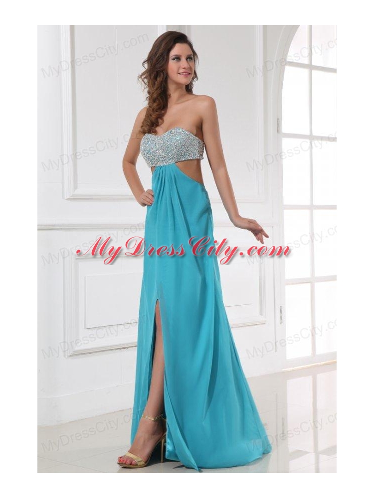 Empire Chiffon Sweetheart Beading and High Silt Floor-length Prom Dress