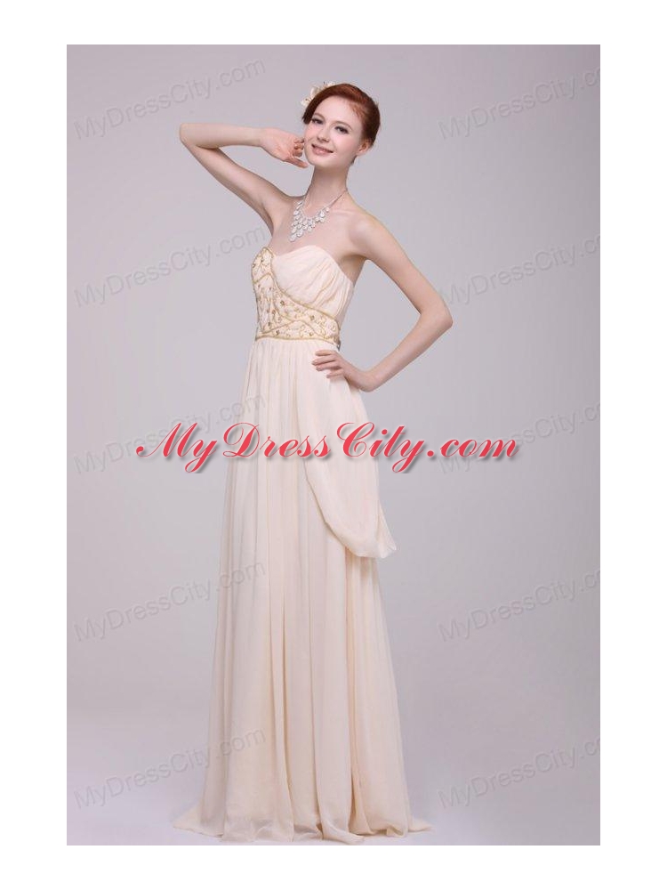 Empire Strapless Champagne Ruching Chiffon Floor-length Prom Dress