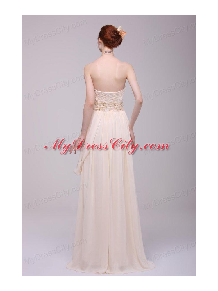 Empire Strapless Champagne Ruching Chiffon Floor-length Prom Dress