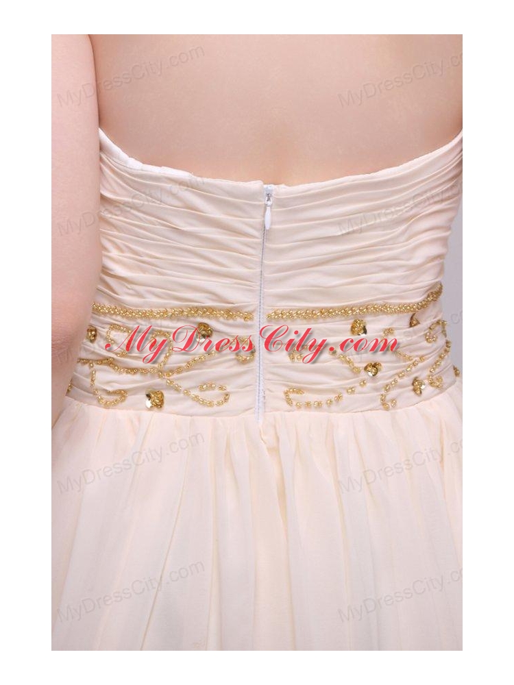 Empire Strapless Champagne Ruching Chiffon Floor-length Prom Dress