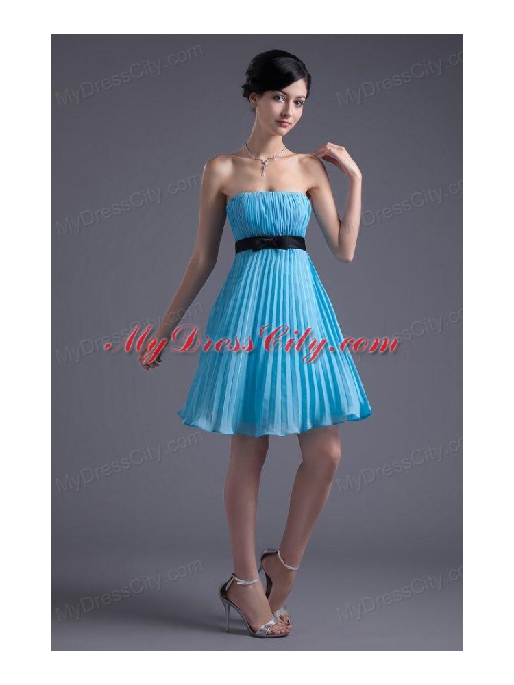 Empire Strapless Chiffon Aqua Blue Knee-length Prom Dress