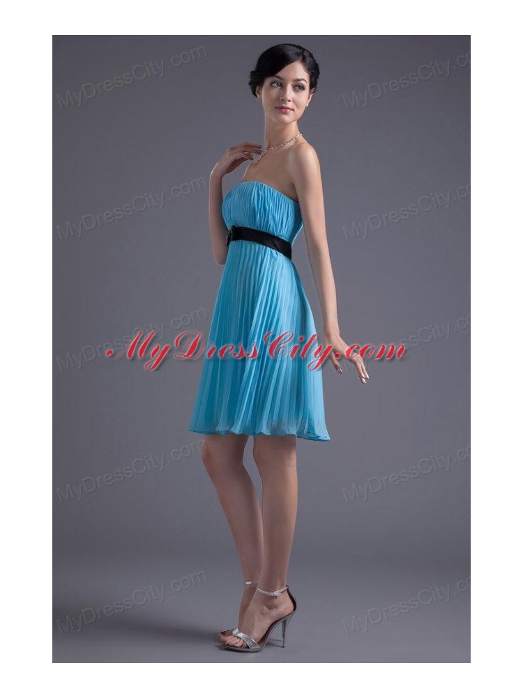 Empire Strapless Chiffon Aqua Blue Knee-length Prom Dress