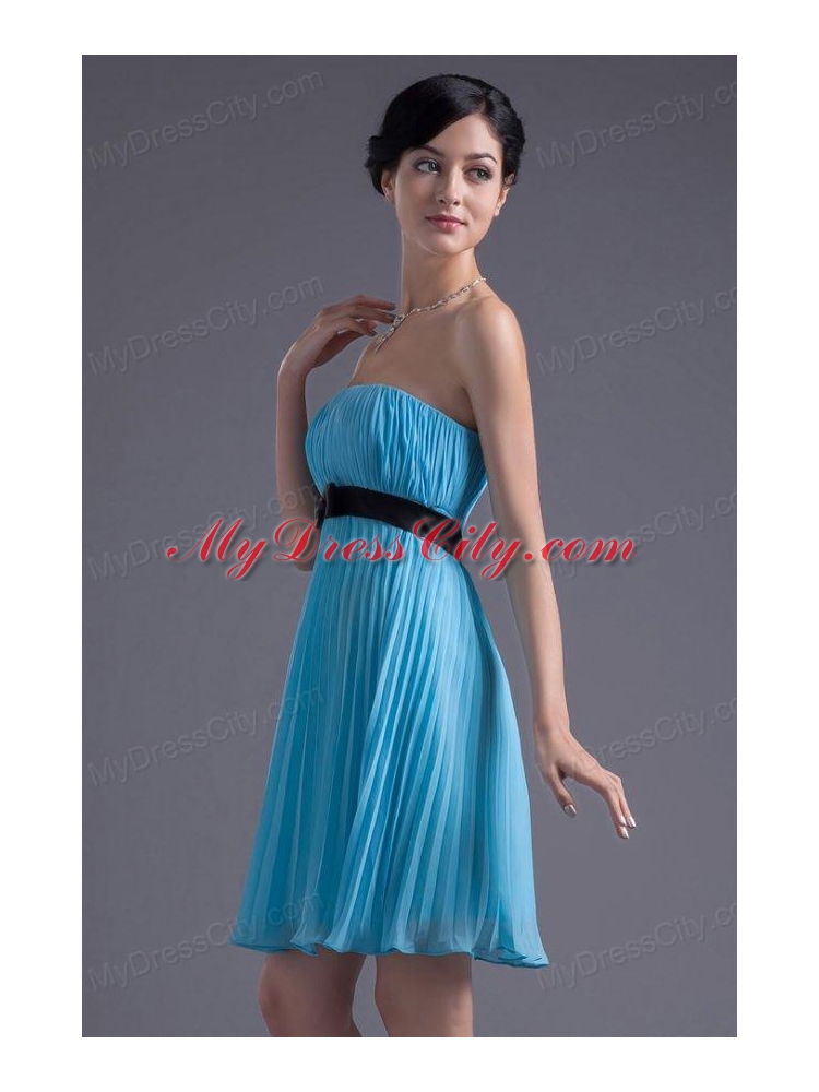 Empire Strapless Chiffon Aqua Blue Knee-length Prom Dress