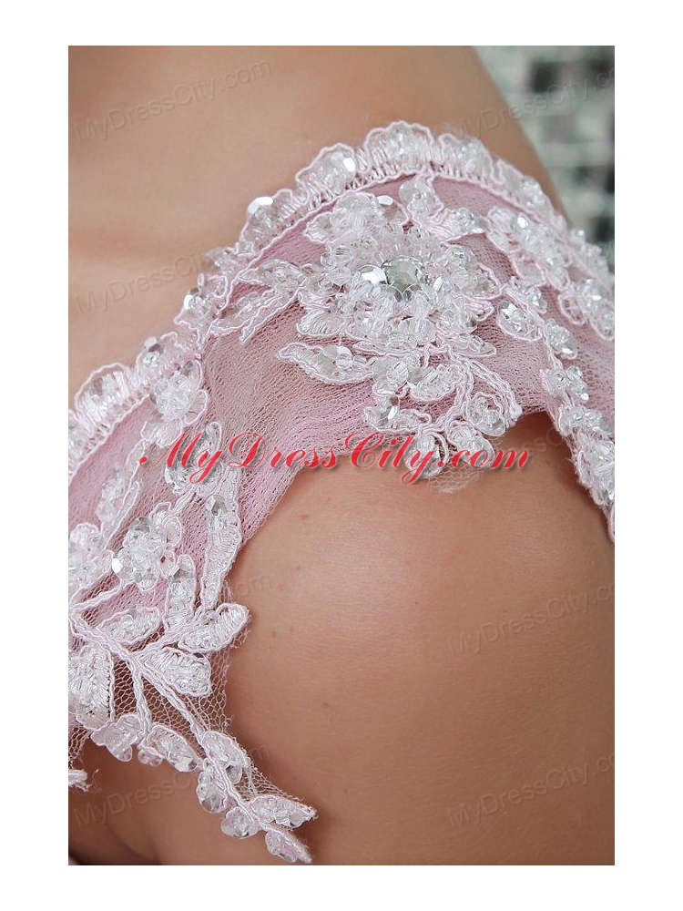 Empire Straps Rose Pink Appliques and Ruching Chiffon Prom Dress