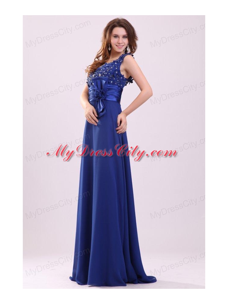 Empire V-neck Blue Blue Beading and Bowknot Taffeta Prom Dress